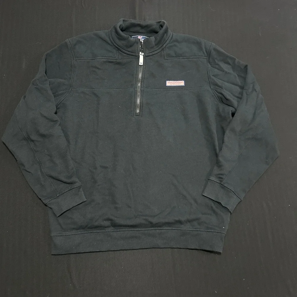 Vineyard Vines Mens Black Quarter Zip Pullover Sweatshirt Logo Patch Large